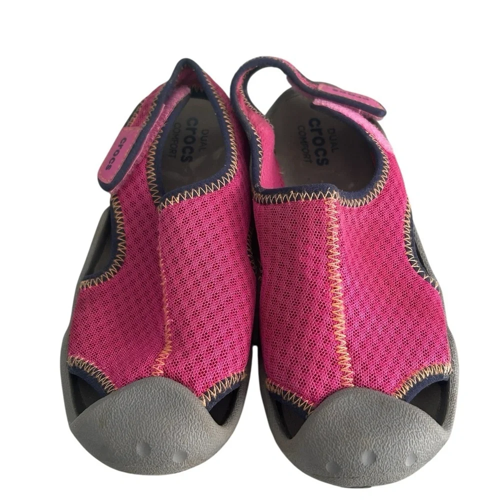 CROCS Pink and Gray Water Shoes with Velcro Closure Kids Sz‎ 2